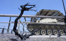 טנק במוזיאון יד לשריון ולידו צמחייה שרופה (צילום: אבשלום ששוני)